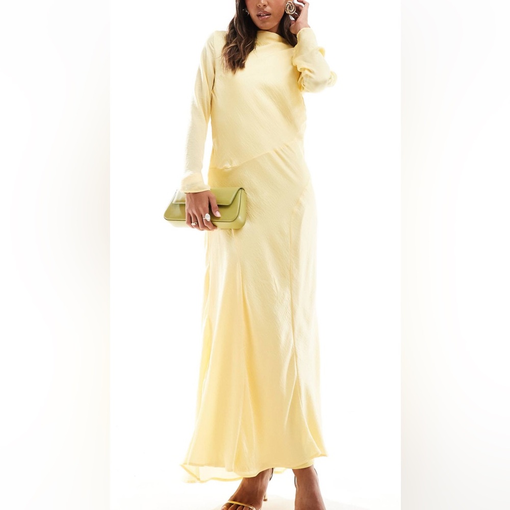 ASOS Yellow Mock Neck Bishop Sleeve Midi Dress